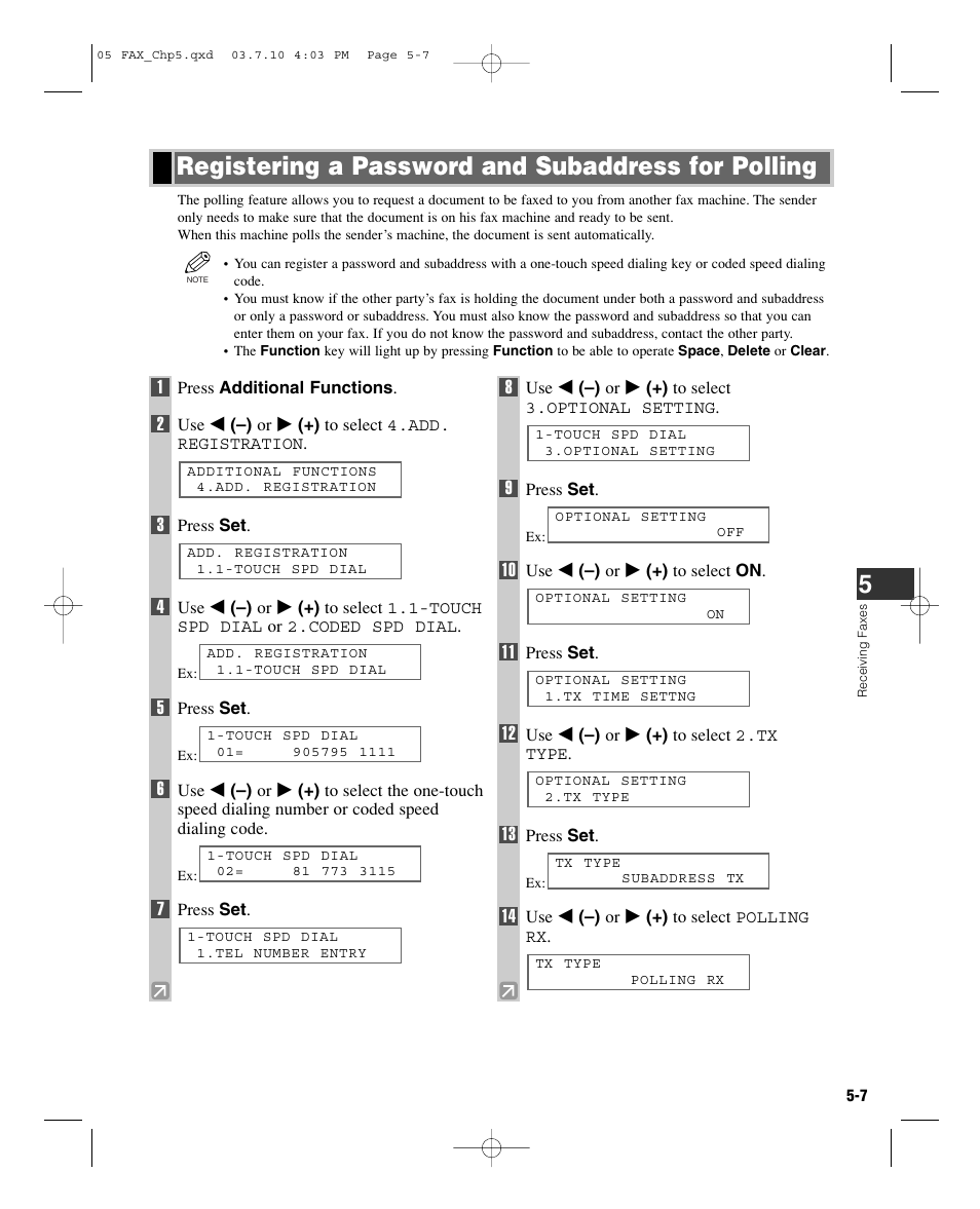 Registering a password and subaddress for polling | GE D780 User Manual | Page 60 / 94
