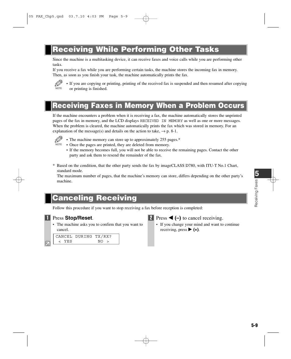 Canceling receiving, Receiving while performing other tasks | GE D780 User Manual | Page 62 / 94