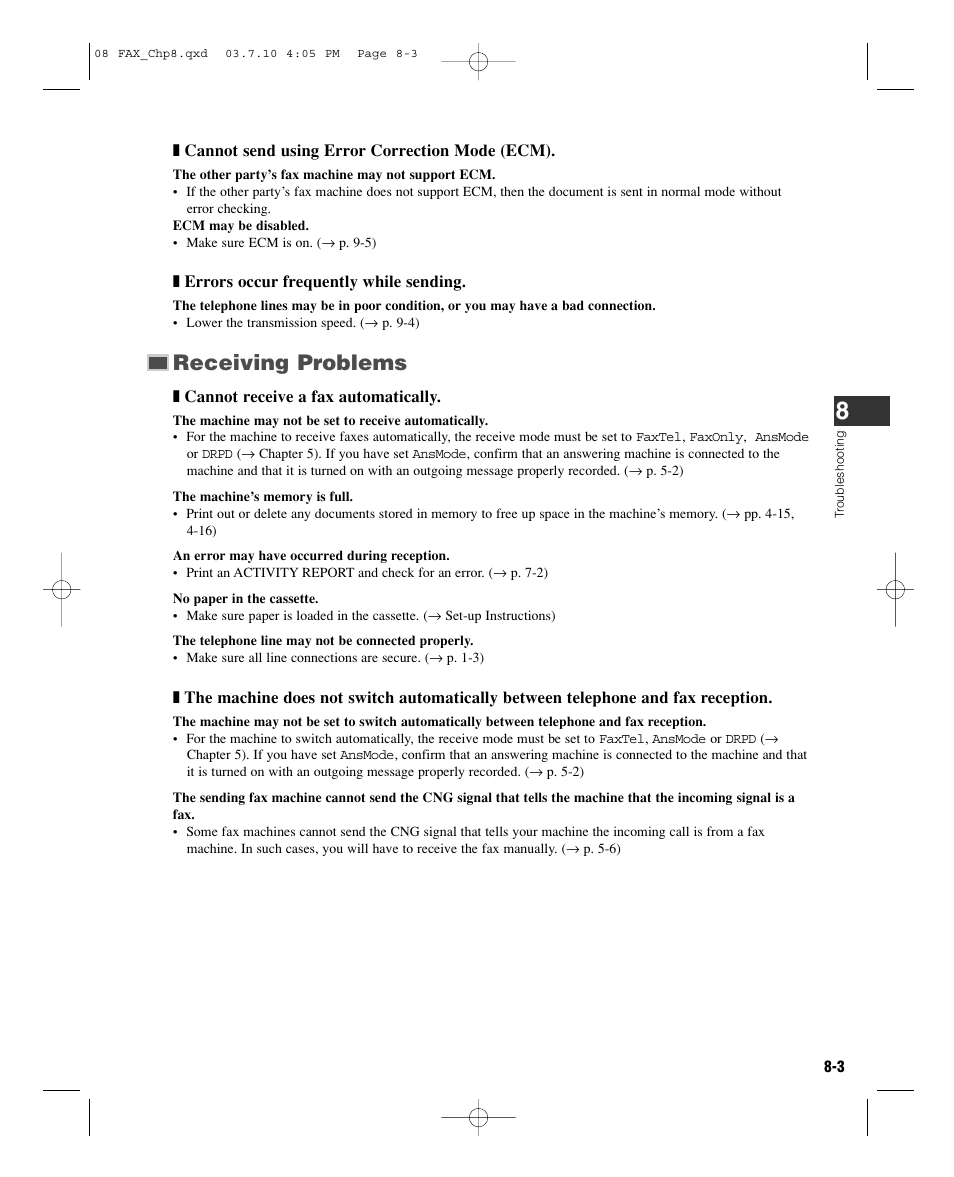 Receiving problems | GE D780 User Manual | Page 72 / 94