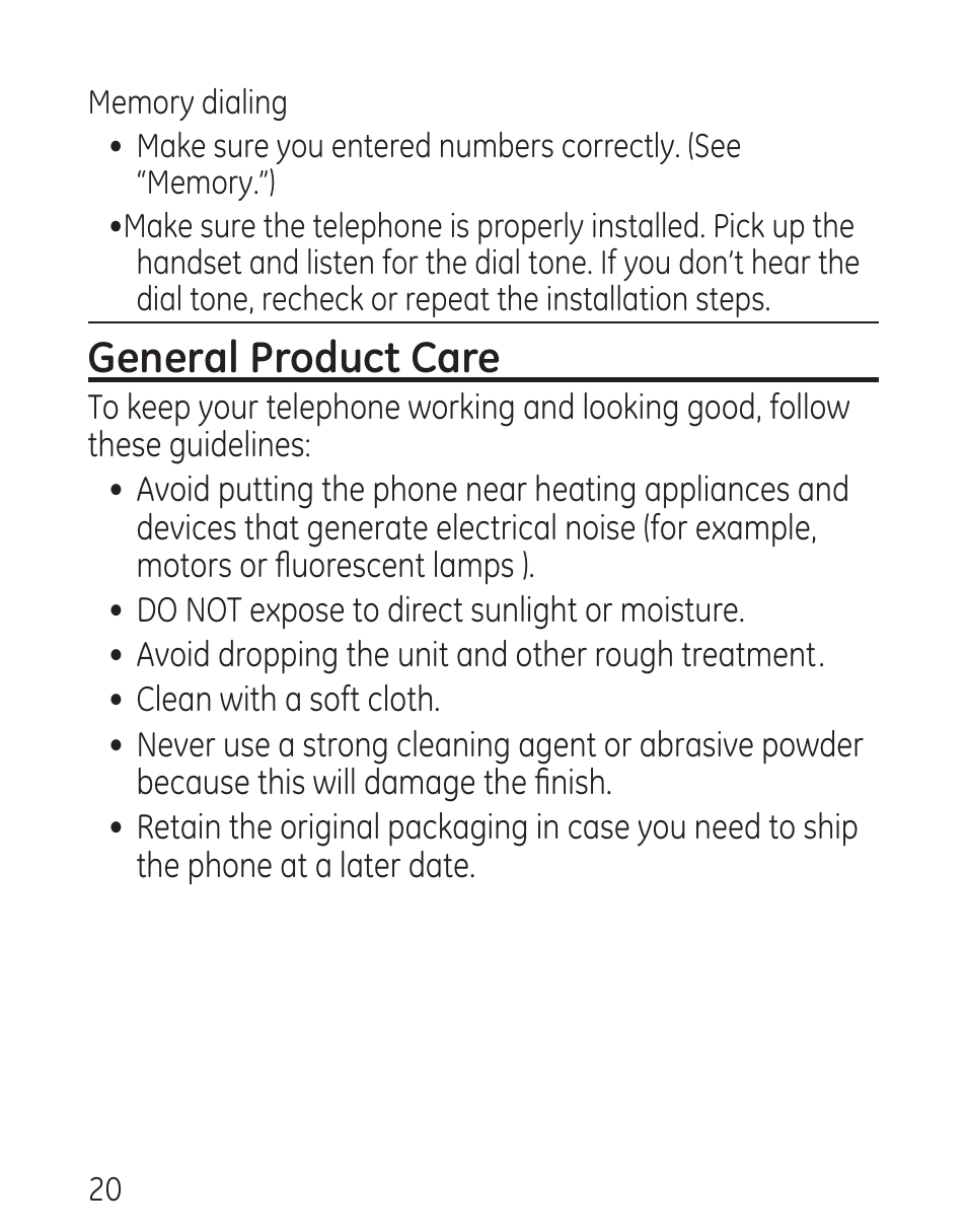 General product care | GE 29568 User Manual | Page 20 / 56