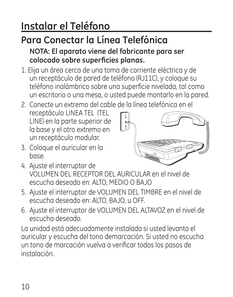 Instalar el teléfono, Para conectar la línea telefónica | GE 29568 User Manual | Page 38 / 56