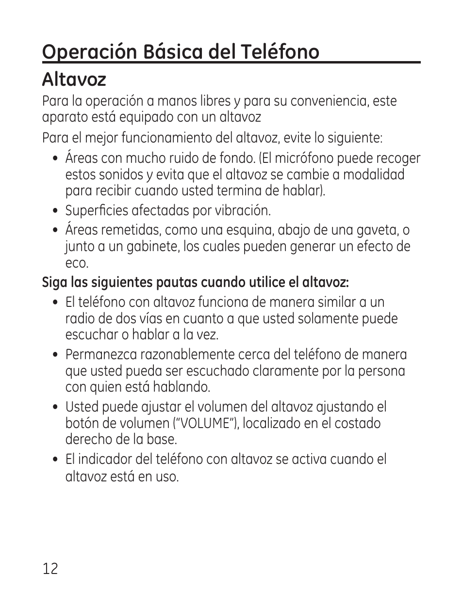 Operación básica del teléfono, Altavoz | GE 29568 User Manual | Page 40 / 56