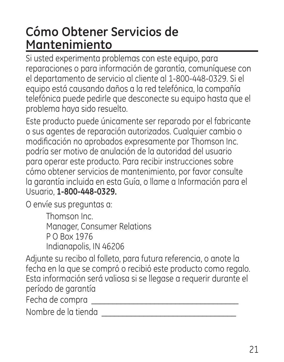 Cómo obtener servicios de mantenimiento | GE 29568 User Manual | Page 49 / 56