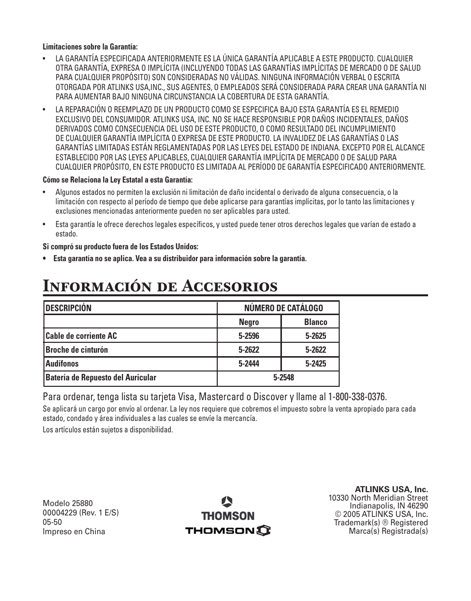 Información de accesorios | GE 25880 User Manual | Page 100 / 100