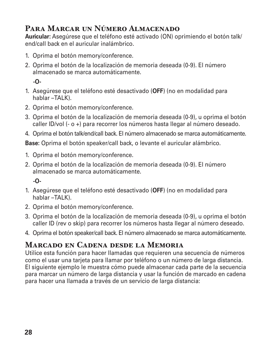 Para marcar un número almacenado | GE 25880 User Manual | Page 78 / 100