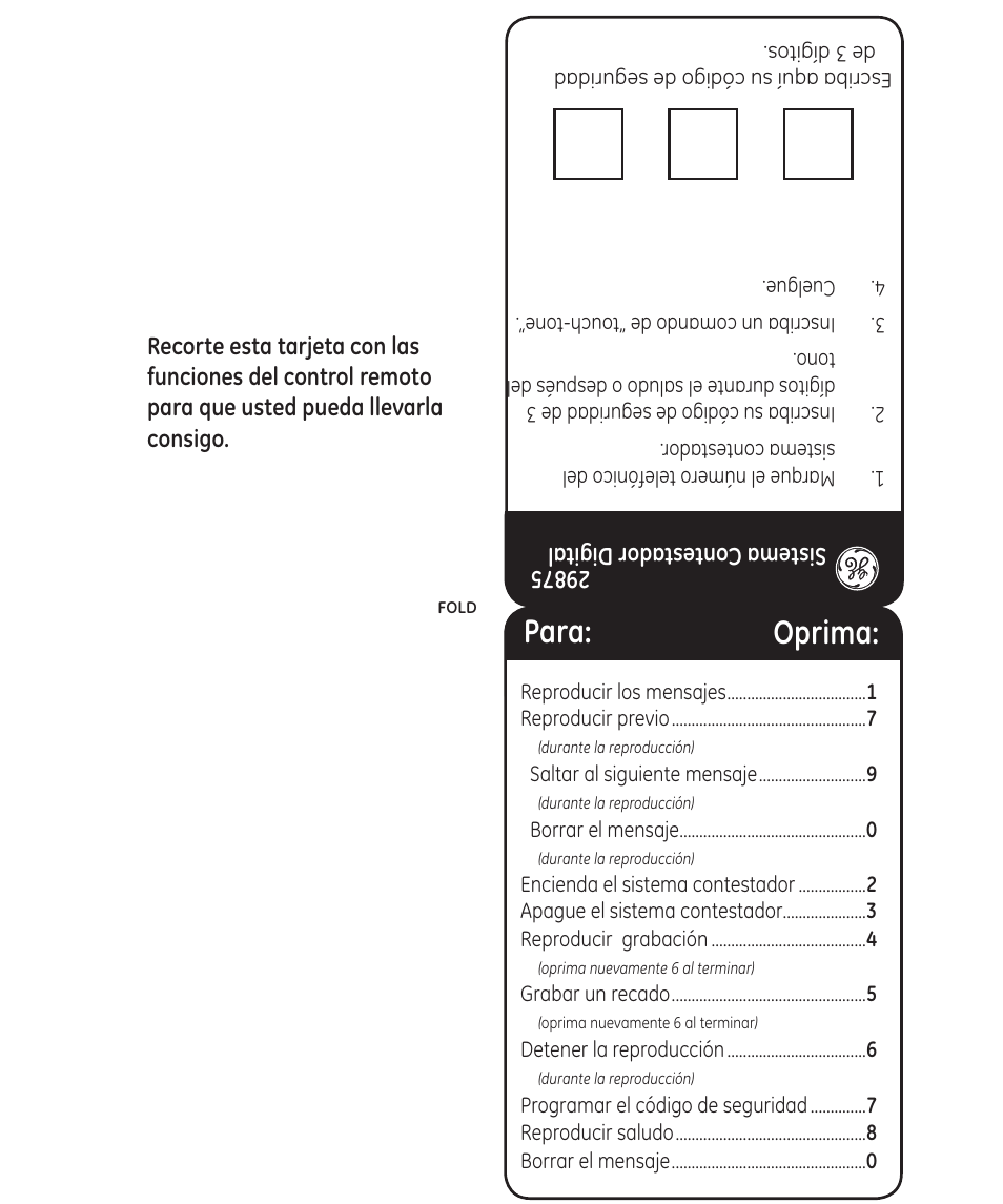 Para: oprima | GE 55897990 User Manual | Page 49 / 52