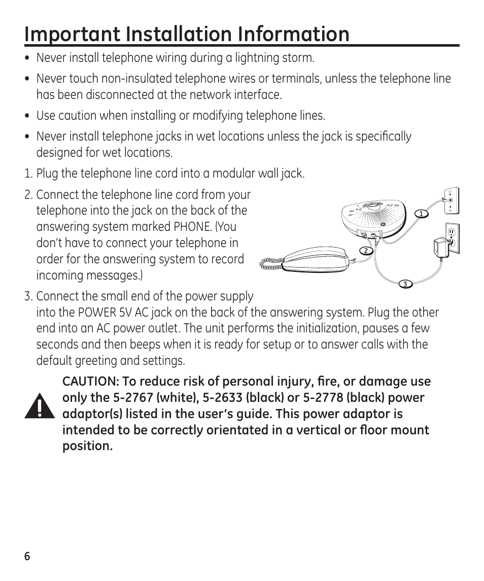 Important installation information | GE 55897990 User Manual | Page 6 / 52