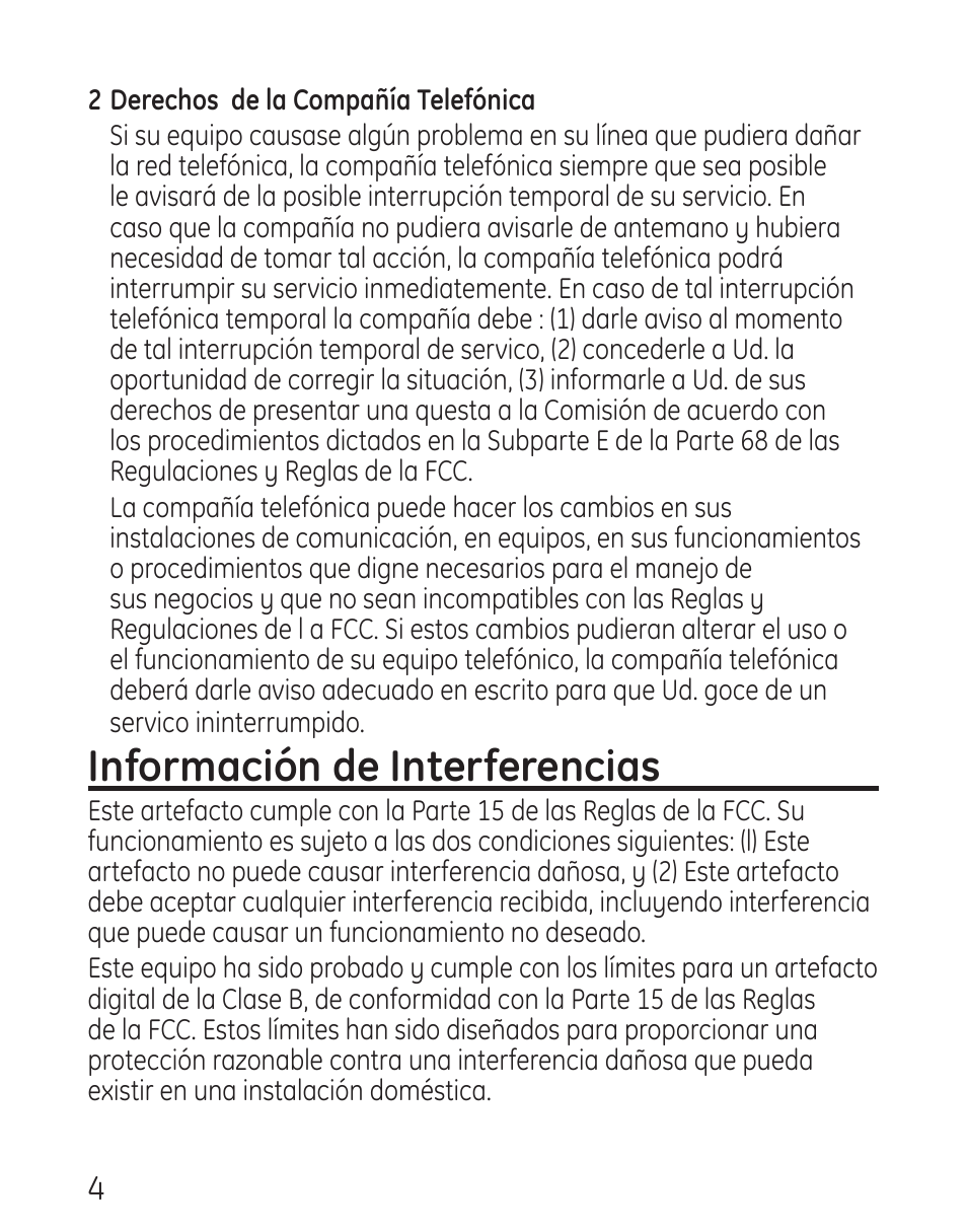 Información de interferencias | GE 958 User Manual | Page 40 / 72