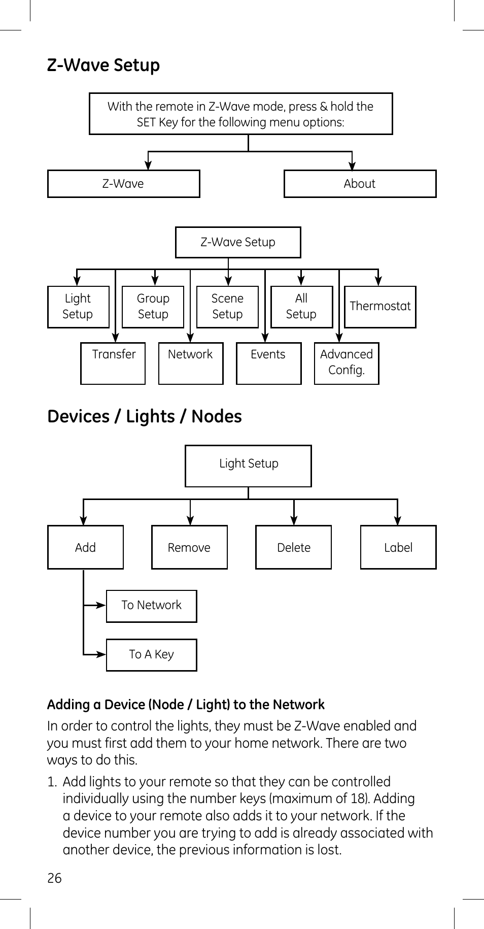 Z-wave setup devices / lights / nodes | GE 45608 User Manual | Page 26 / 54