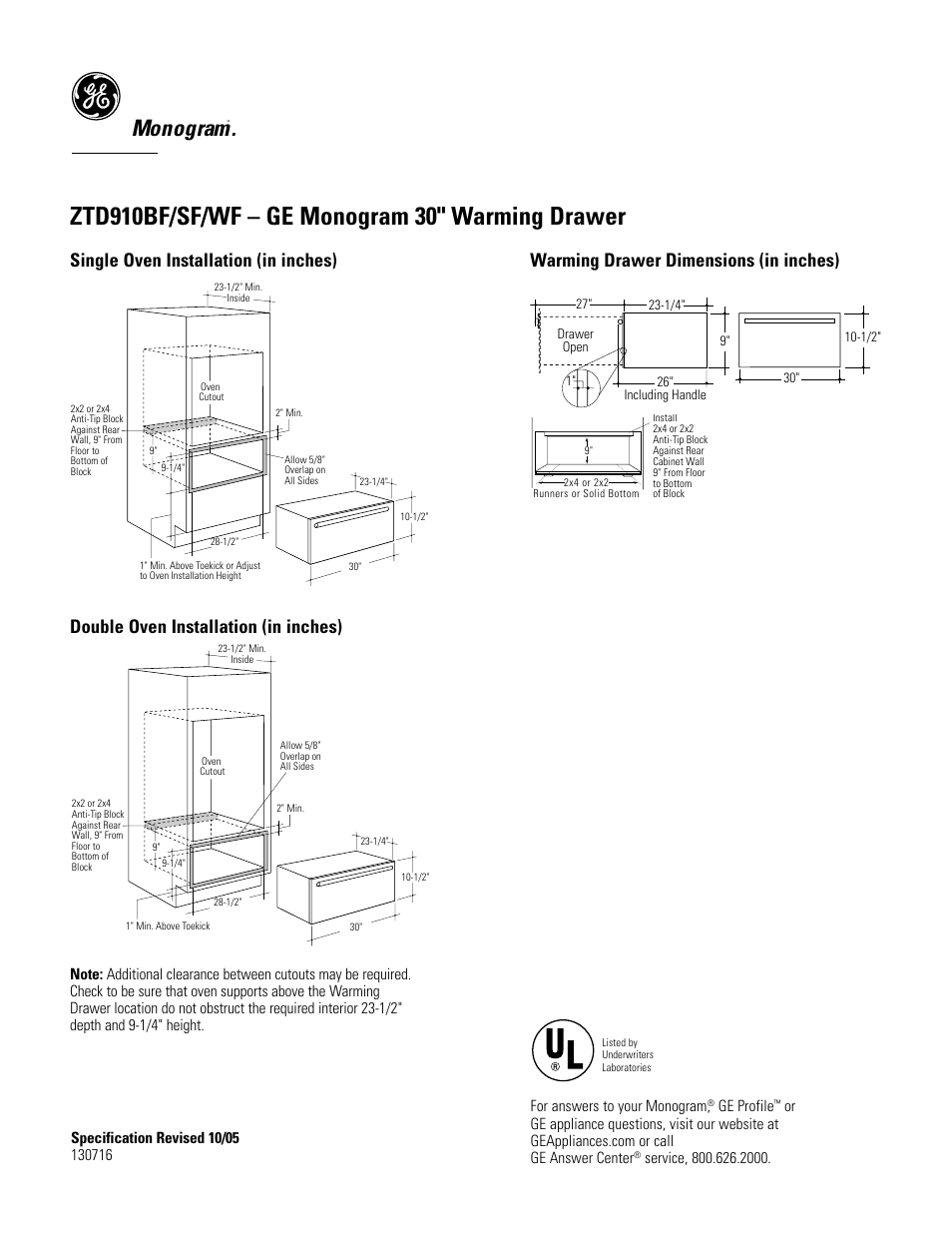 GE MONOGRAM ZTD910BF/SF/WF User Manual | 3 pages