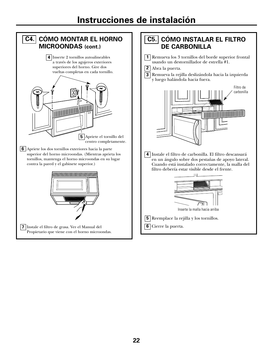 Cómo instalar el filtro de carbonilla, Instrucciones de instalación | GE DE68-02957A User Manual | Page 46 / 48