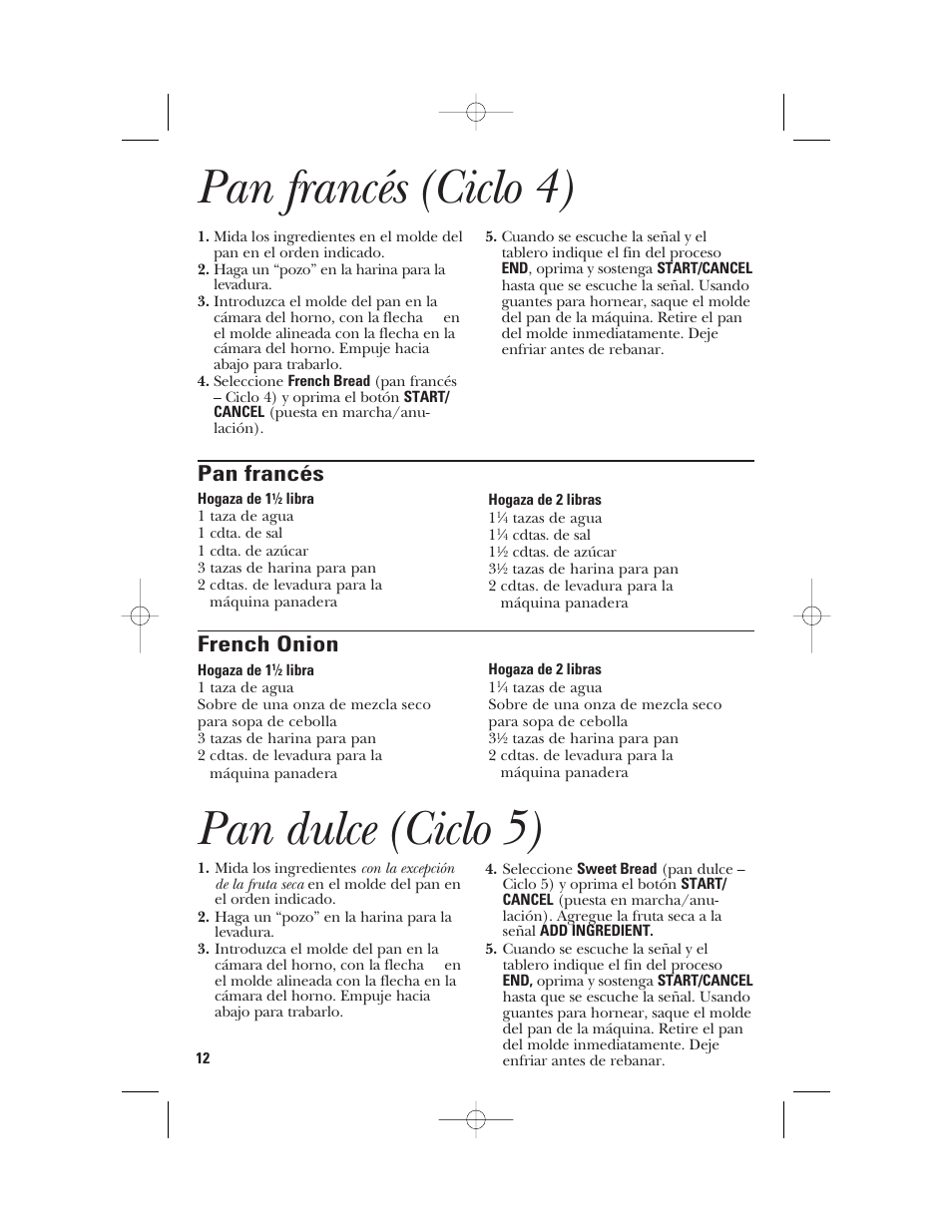 Pan francés (ciclo 4), Pan dulce (ciclo 5), Pan francés | French onion | GE 840081500 User Manual | Page 30 / 36