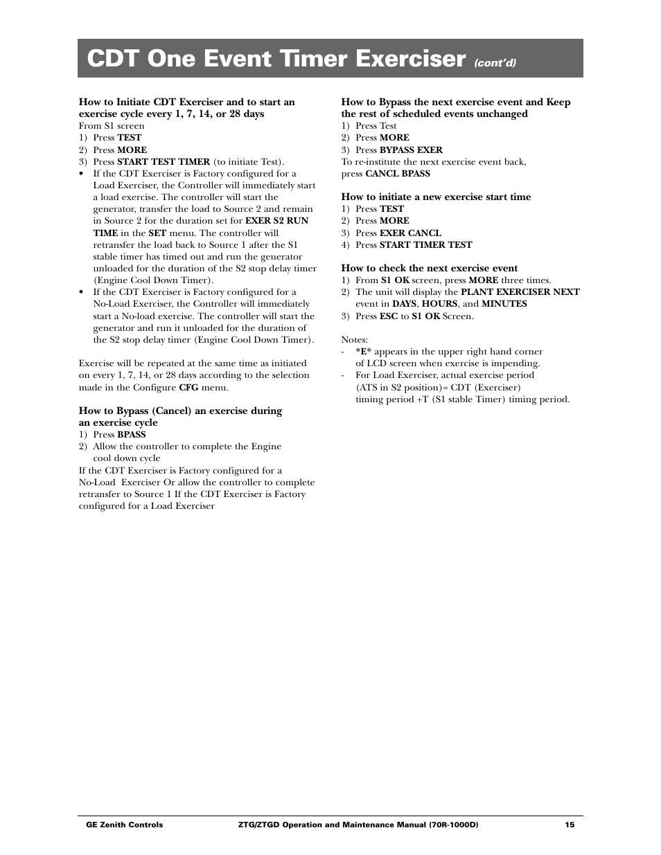 Cdt one event timer exerciser | GE ZTGD Series Transfer Switches 40-3000 Amps User Manual | Page 15 / 36