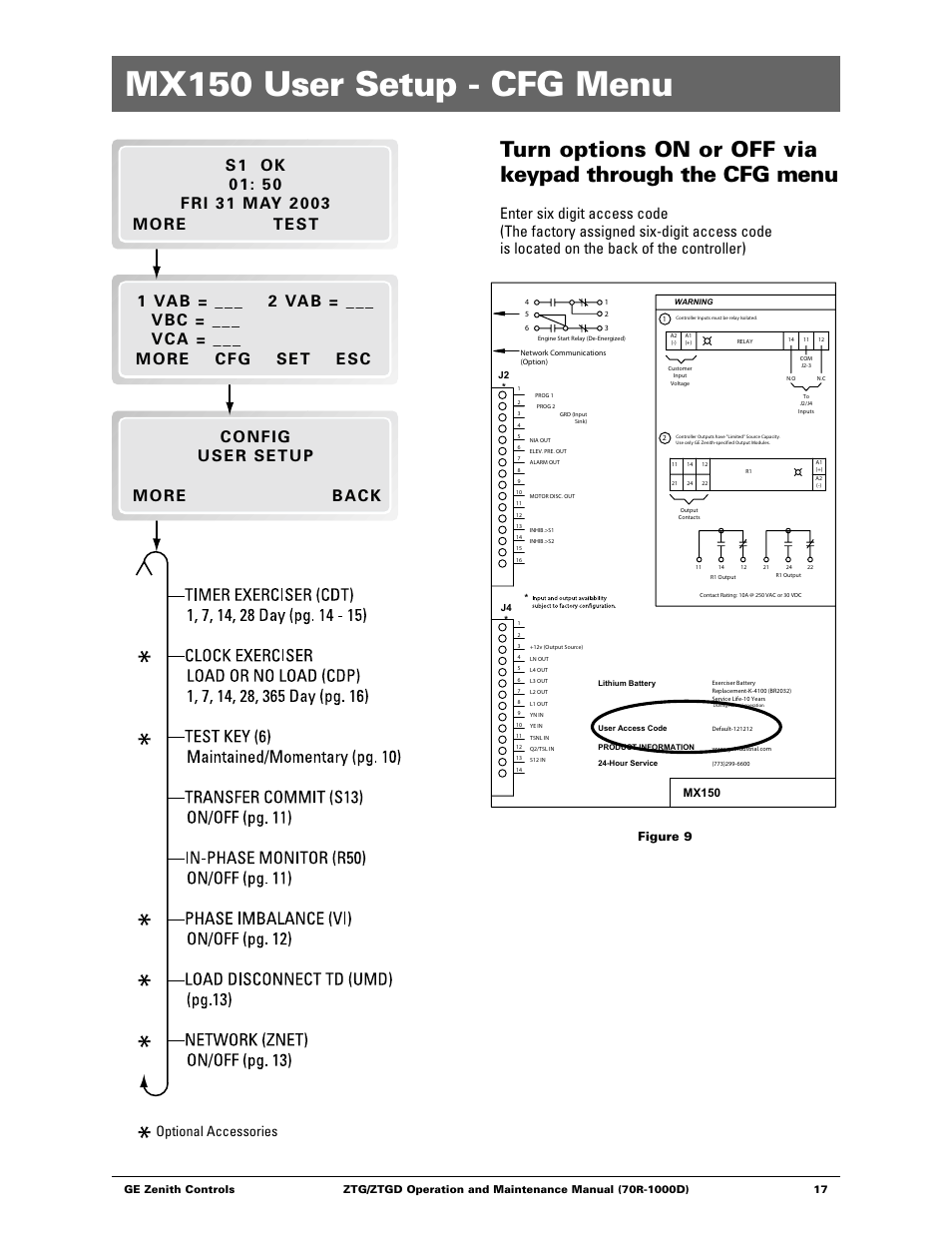 Mx150 user setup - cfg menu, Optional accessories, Figure 9 | Mx150 | GE ZTGD Series Transfer Switches 40-3000 Amps User Manual | Page 17 / 36