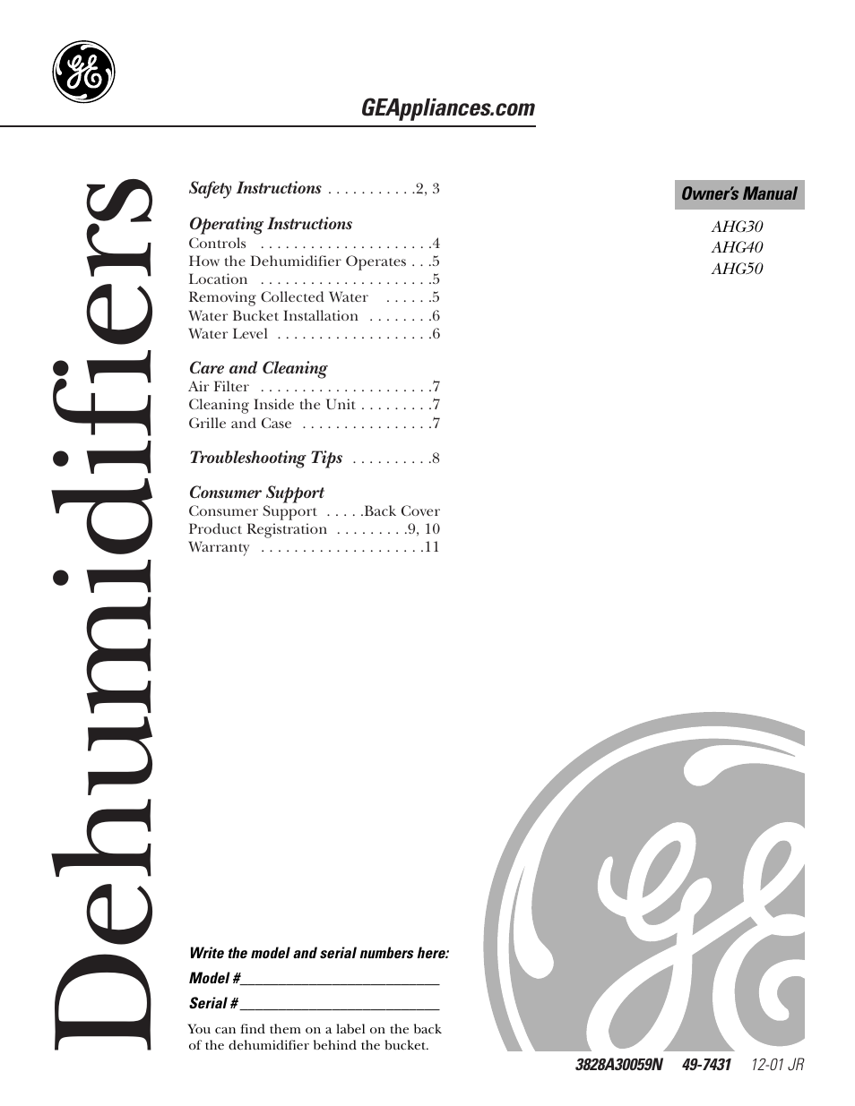 GE AHG50 User Manual | 12 pages