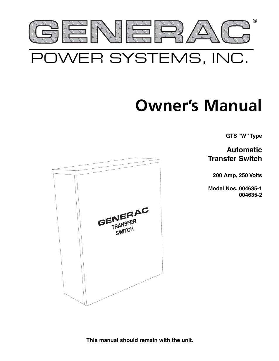 Generac Power Systems 004635-1 User Manual | 20 pages
