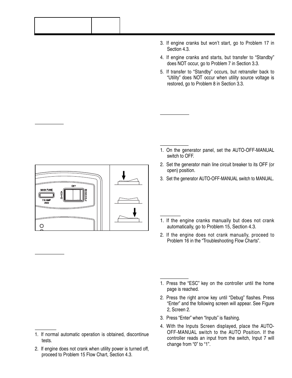4 diagnostic tests, Introduction, Test 56 – check position ofauto-off- manual switch | Test 57 – try a manual start, Test 58 – auto-off-manual switch(v-twin only) | Generac Power Systems 8 kW LP User Manual | Page 125 / 192