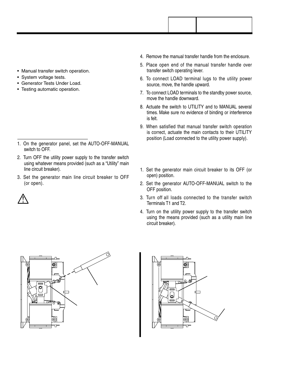 1 system functional tests, Introduction, Manual transfer switch operation | Electrical checks | Generac Power Systems 8 kW LP User Manual | Page 150 / 192