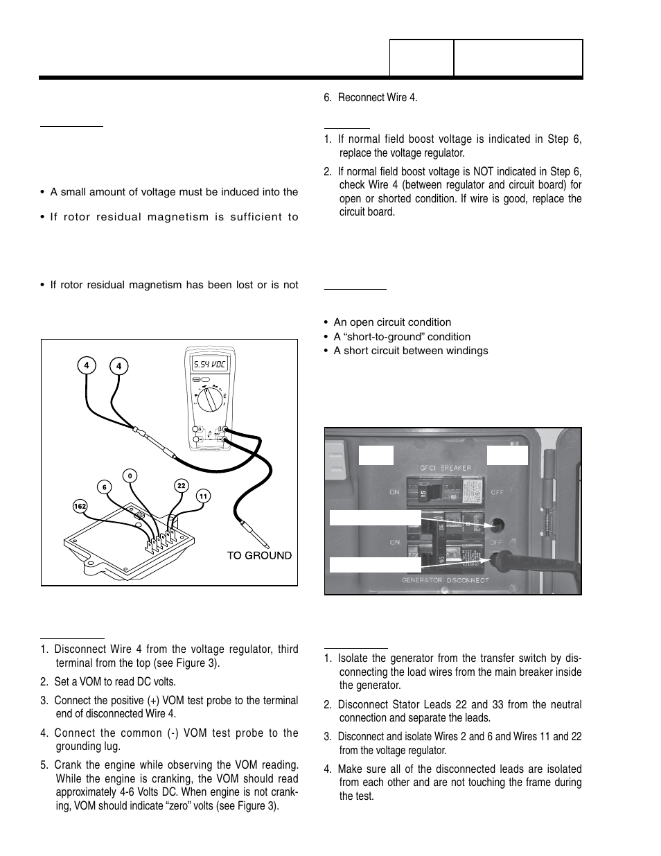 Test 6 – check field boost (12-20 kw), Test 7 – testing the stator with a vom(12-20 kw) | Generac Power Systems 8 kW LP User Manual | Page 46 / 192