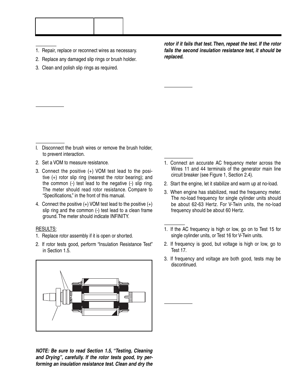 Test 13 – test rotor assembly(12-20 kw), Test 14 – check ac output frequency | Generac Power Systems 8 kW LP User Manual | Page 51 / 192