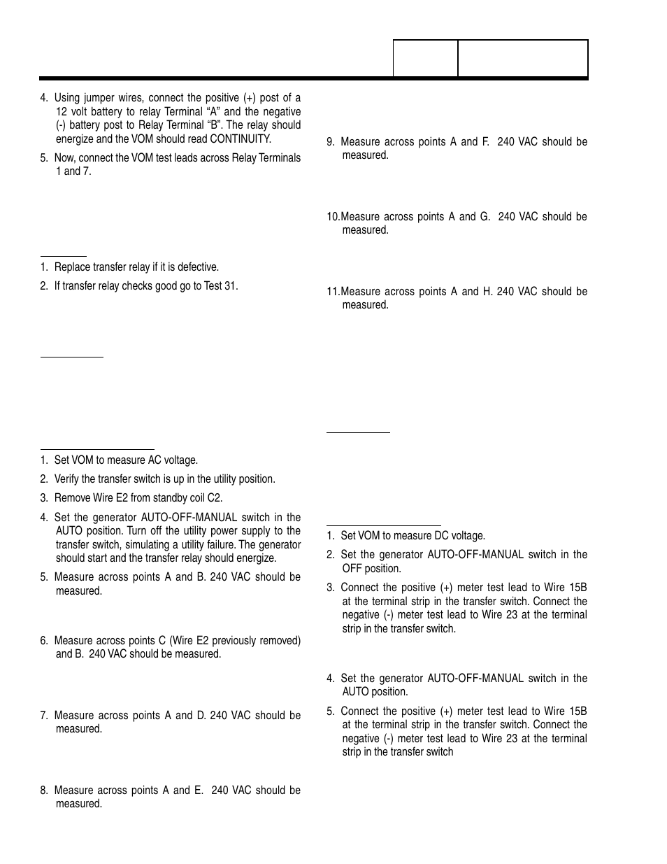 Test 30 – standby control circuit, Test 31 – check wire 23 | Generac Power Systems 8 kW LP User Manual | Page 80 / 192
