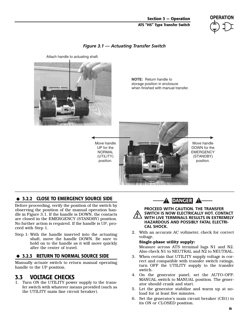3 voltage checks, Danger | Generac Power Systems ATS 004678-2 User Manual | Page 7 / 20