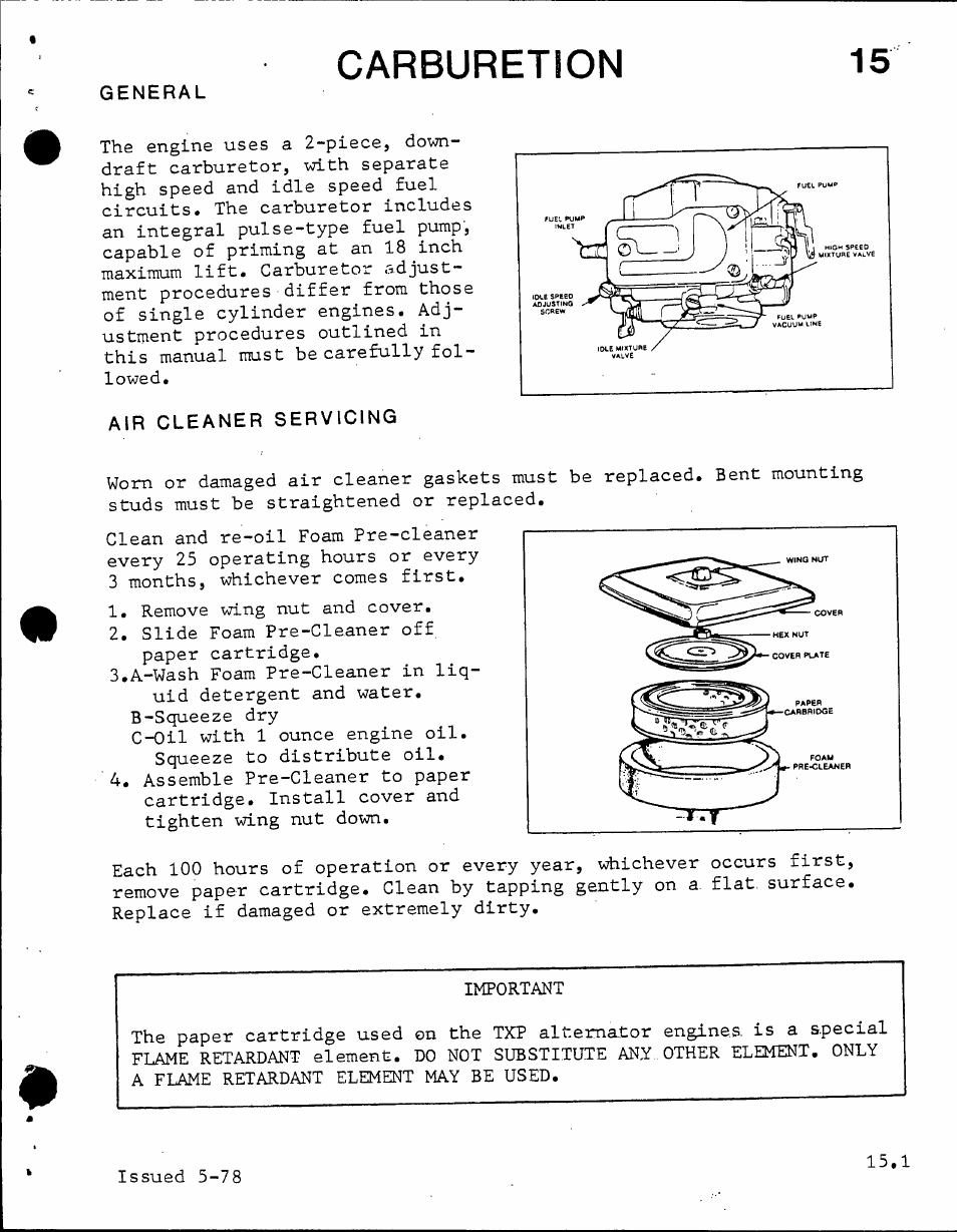 Carburetion, Air cleaner servicing | Generac Power Systems TXP User Manual | Page 85 / 91