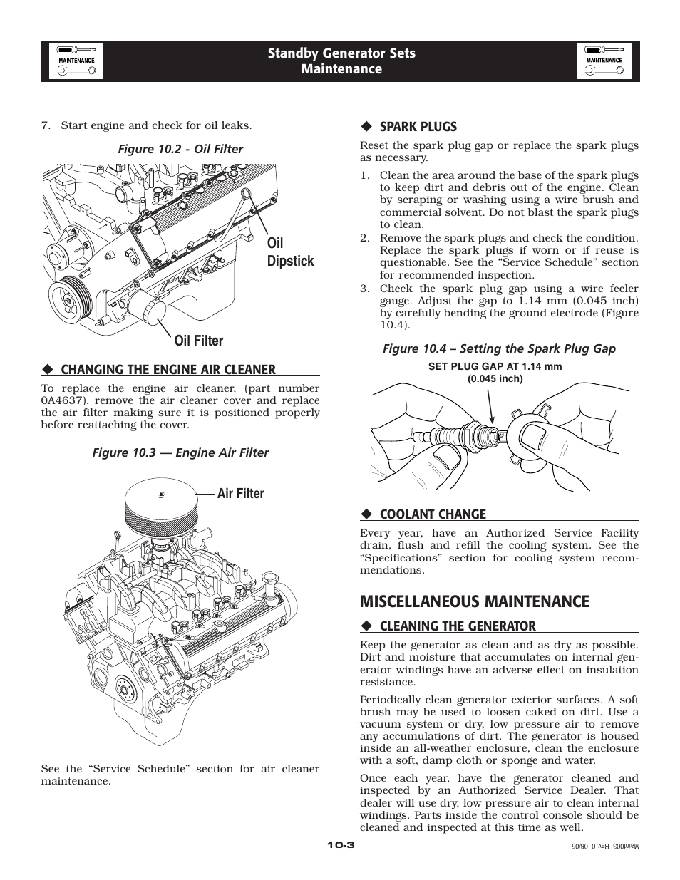 Miscellaneous maintenance, Oil dipstick oil filter | Generac QT 5.4L User Manual | Page 19 / 76