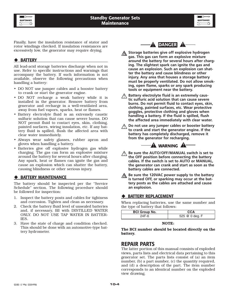 Repair parts | Generac QT 5.4L User Manual | Page 20 / 76