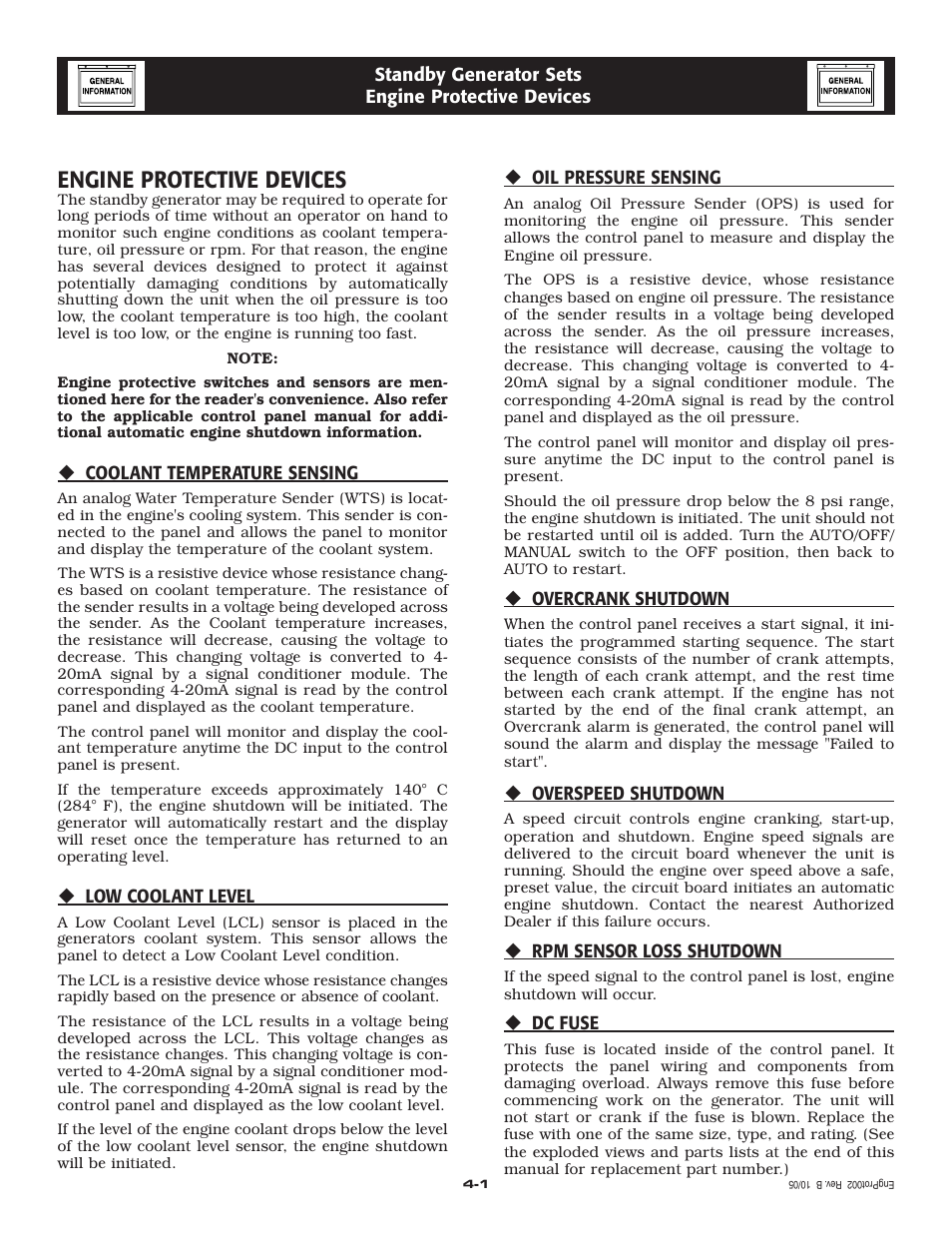 Engine protective devices | Generac QT 5.4L User Manual | Page 8 / 76