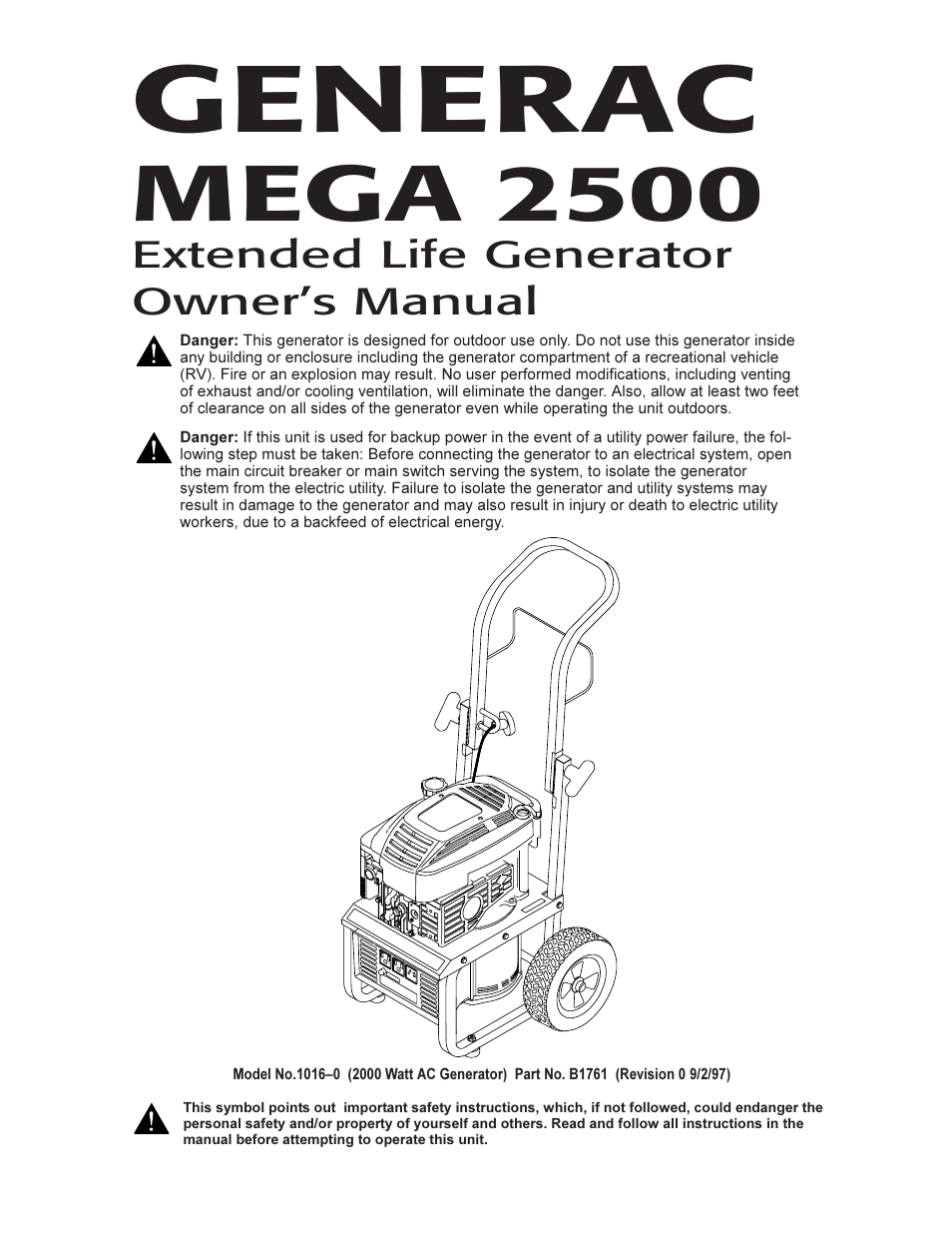 Generac MEGA 2500 User Manual | 16 pages