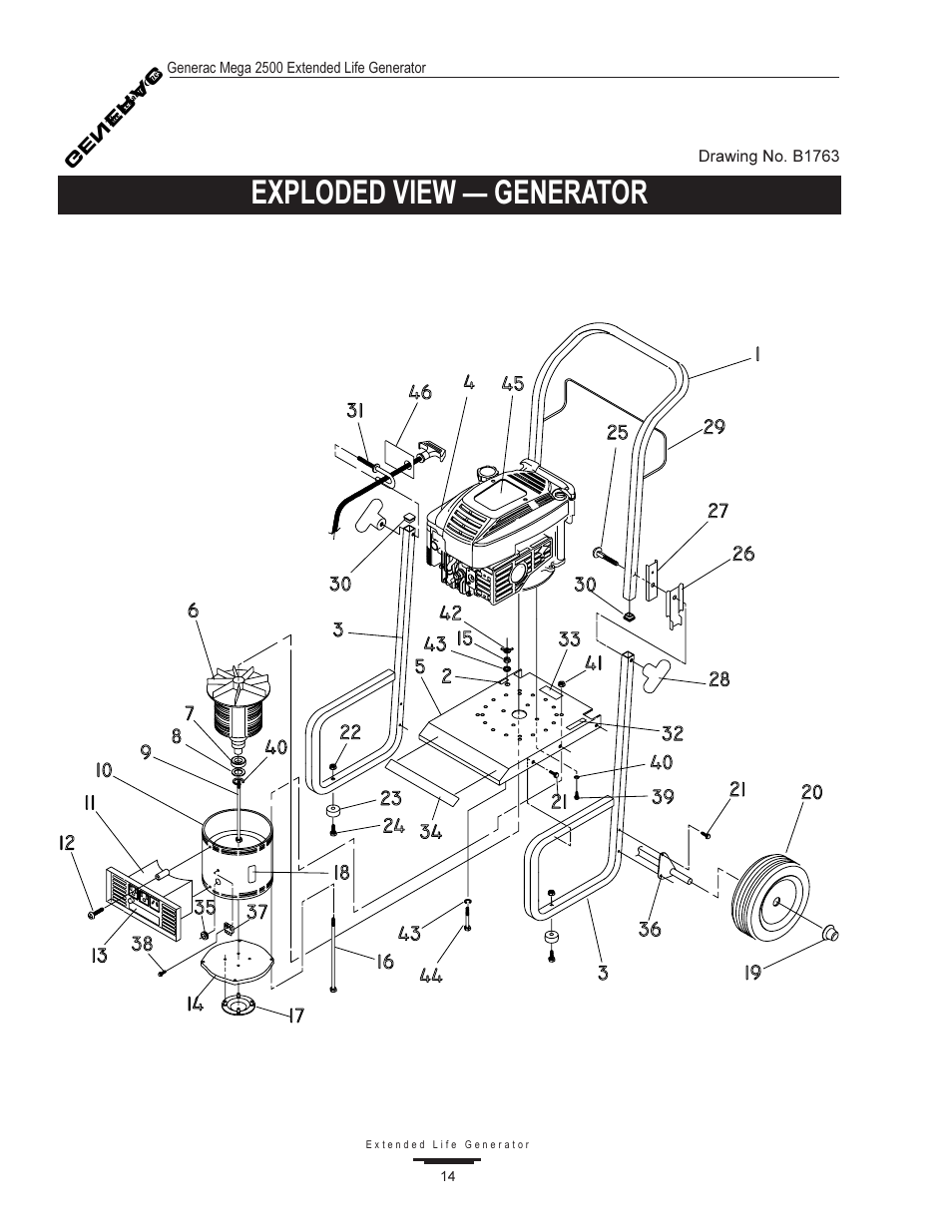 Exploded view  generator | Generac MEGA 2500 User Manual | Page 14 / 16