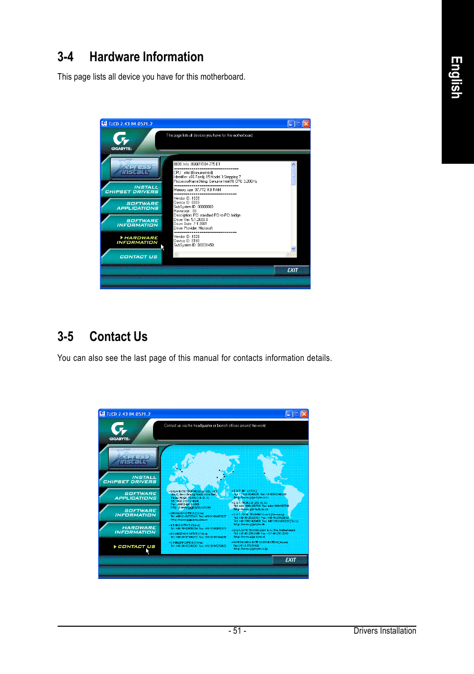 English, 4 hardware information, 5 contact us | GIGABYTE GA-8S661FXM-775 User Manual | Page 51 / 88