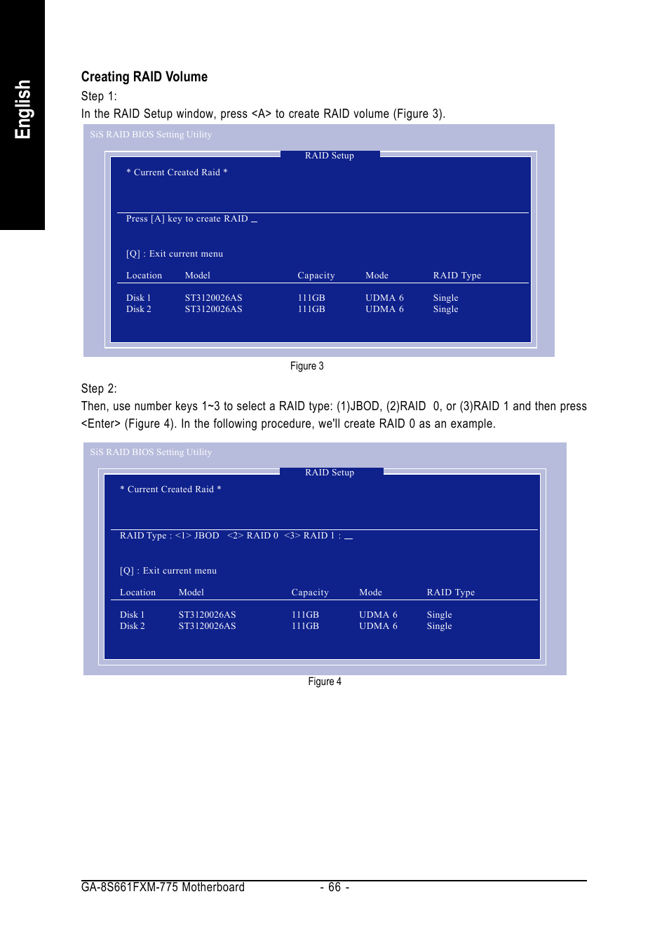 English, Creating raid volume | GIGABYTE GA-8S661FXM-775 User Manual | Page 66 / 88