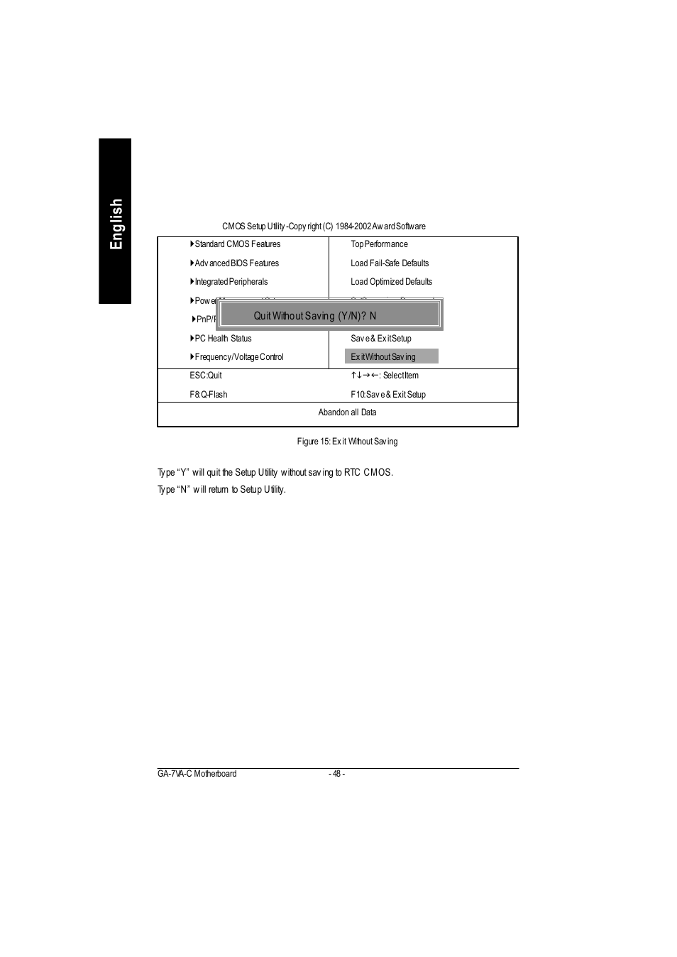English exit without saving | GIGABYTE GA-7VAC User Manual | Page 52 / 96