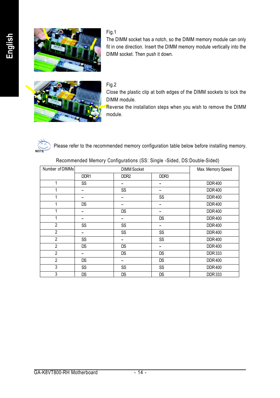 English | GIGABYTE AMD Socket 754 Processor Motherboard GA-K8VT800-RH User Manual | Page 14 / 80