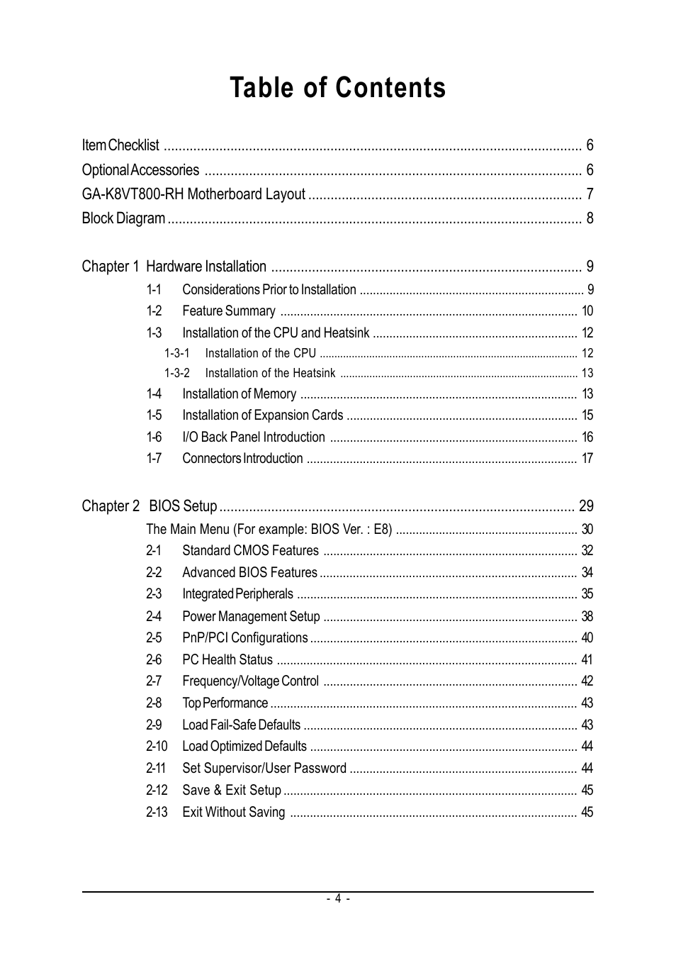 GIGABYTE AMD Socket 754 Processor Motherboard GA-K8VT800-RH User Manual | Page 4 / 80