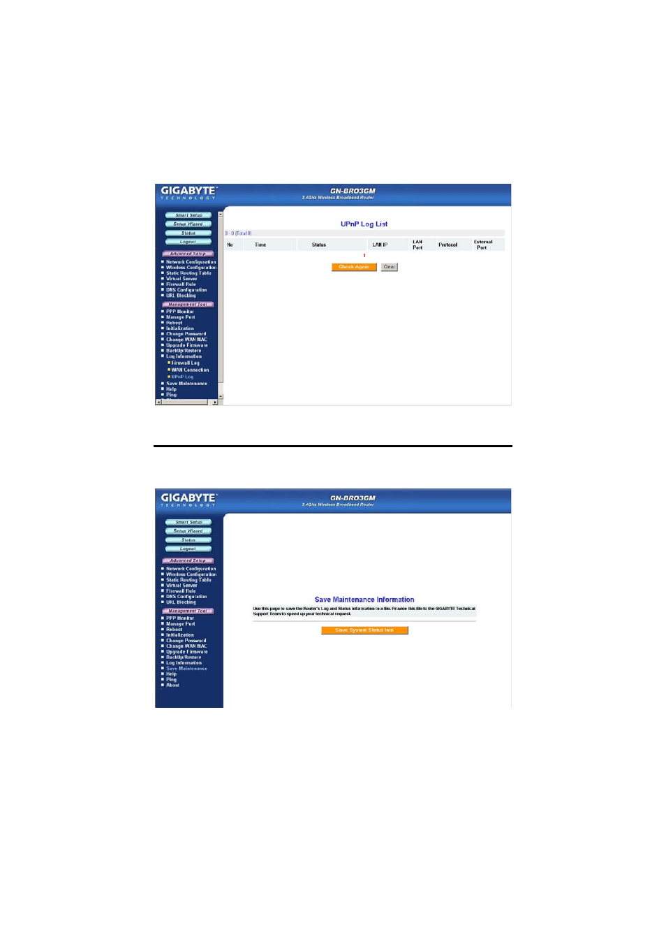 The save maintenance screen | GIGABYTE AirCruiser MIMO GN-BR03GM User Manual | Page 50 / 80