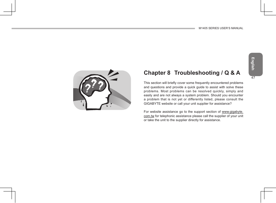 Chapter 8 troubleshooting / q & a | GIGABYTE M1405 User Manual | Page 57 / 65