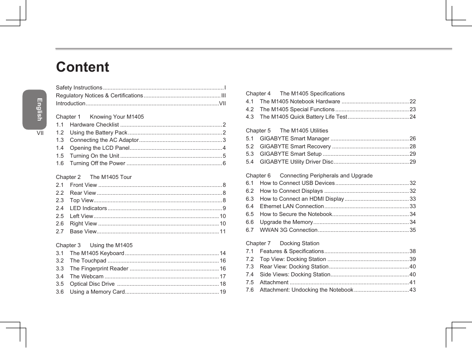 Content | GIGABYTE M1405 User Manual | Page 8 / 65