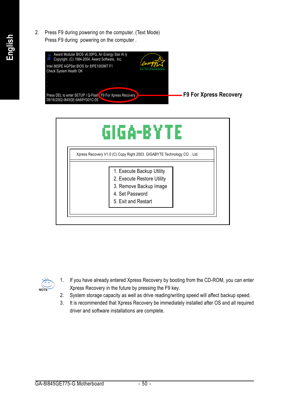 English | GIGABYTE GA-8I845GE775-G User Manual | Page 50 / 72