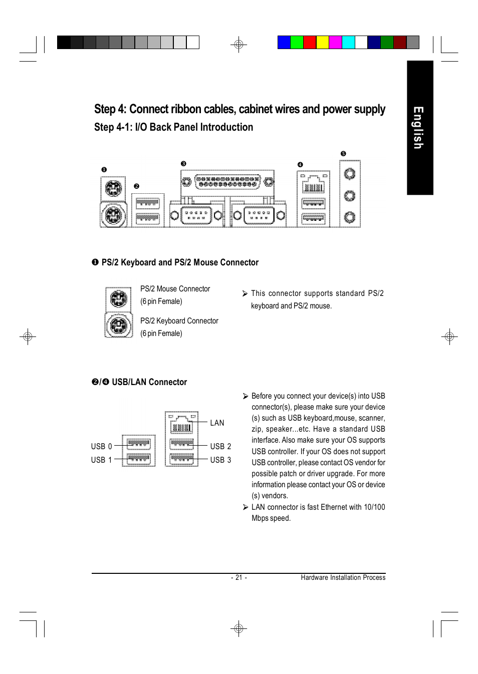 English, Step 4-1: i/o back panel introduction | GIGABYTE AMD Socket 754 Processor Motherboard GA-K8VT800M User Manual | Page 21 / 96