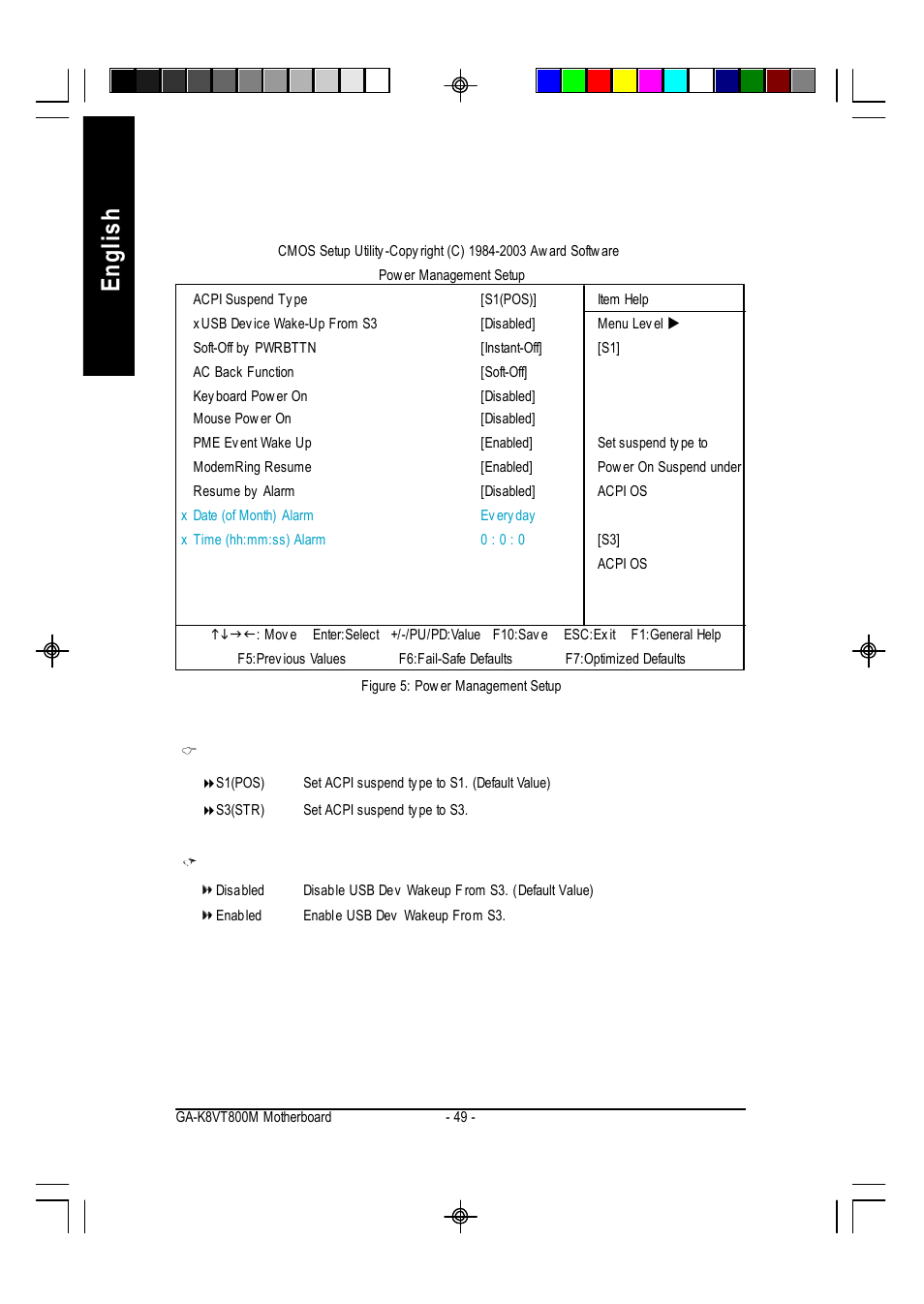 English, Power management setup | GIGABYTE AMD Socket 754 Processor Motherboard GA-K8VT800M User Manual | Page 49 / 96