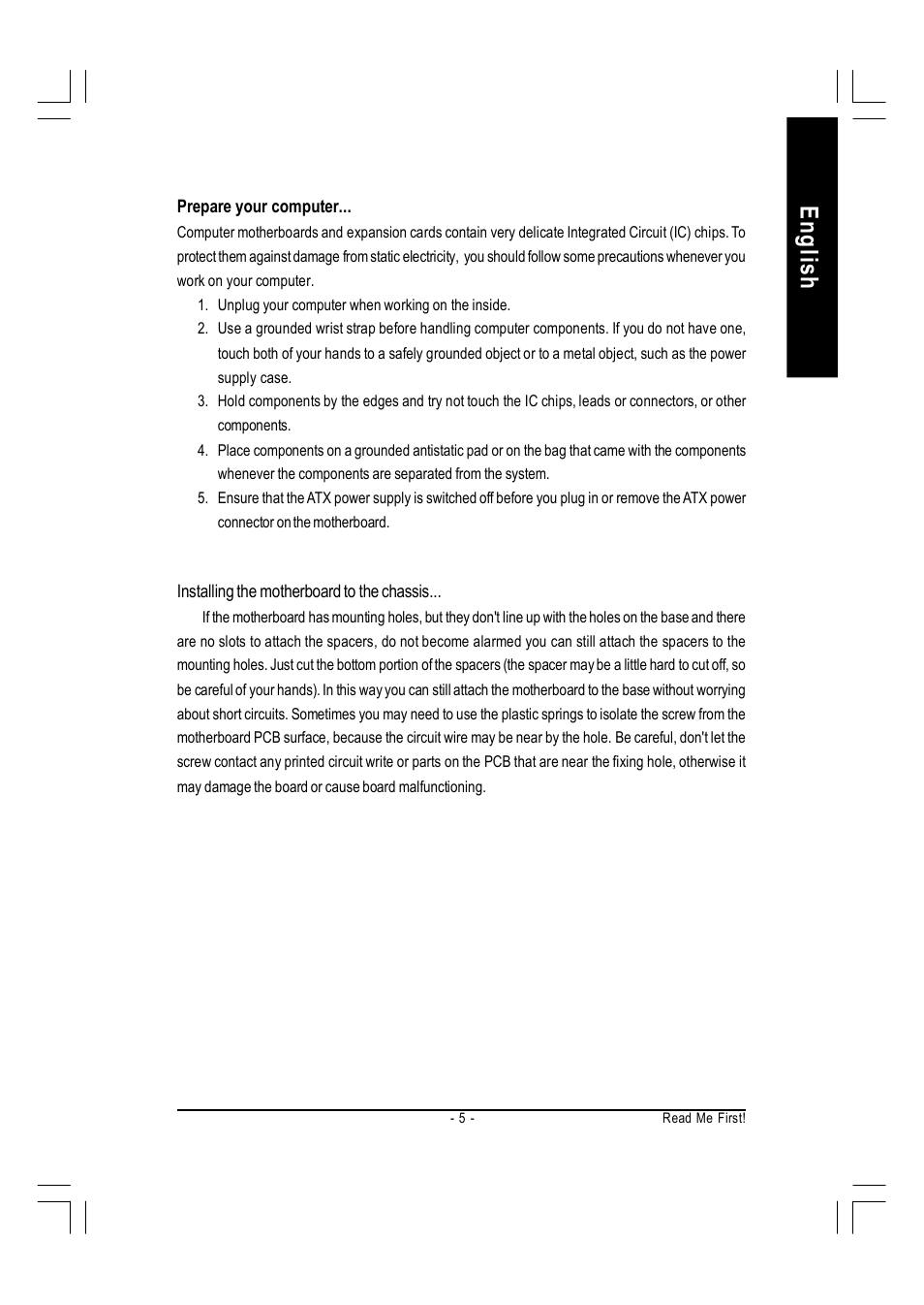 English | GIGABYTE AMD Socket 754 Processor Motherboard GA-K8VT800M User Manual | Page 5 / 96