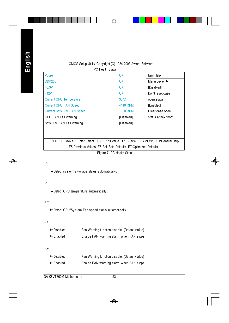 English pc health status | GIGABYTE AMD Socket 754 Processor Motherboard GA-K8VT800M User Manual | Page 53 / 96