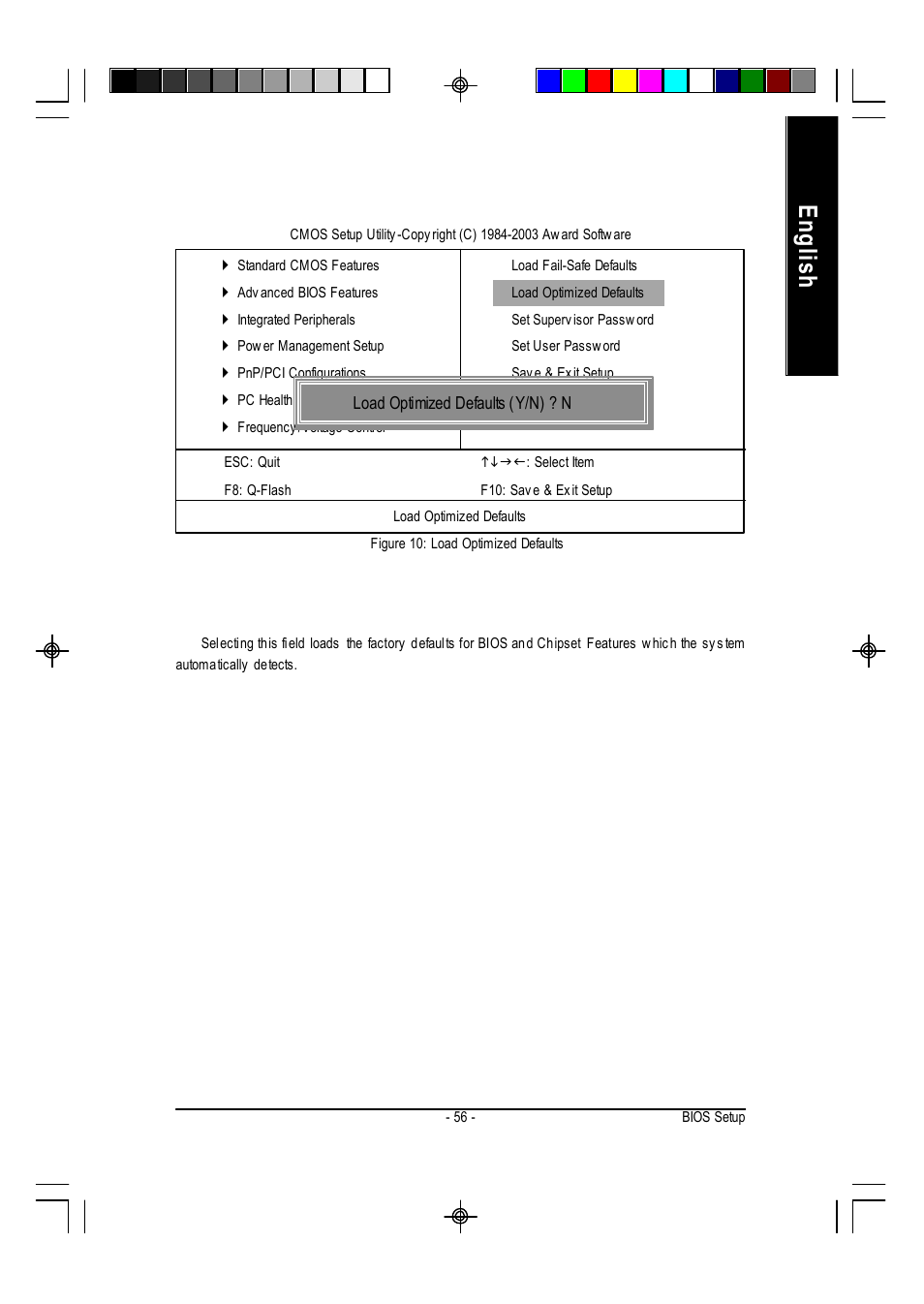 English, Load optimized defaults | GIGABYTE AMD Socket 754 Processor Motherboard GA-K8VT800M User Manual | Page 56 / 96