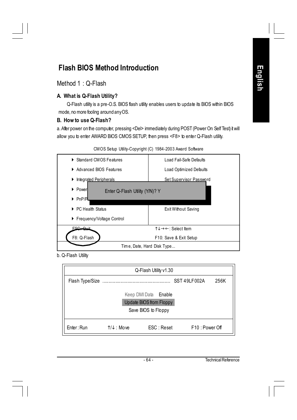 English flash bios method introduction, Method 1 : q-flash | GIGABYTE AMD Socket 754 Processor Motherboard GA-K8VT800M User Manual | Page 64 / 96