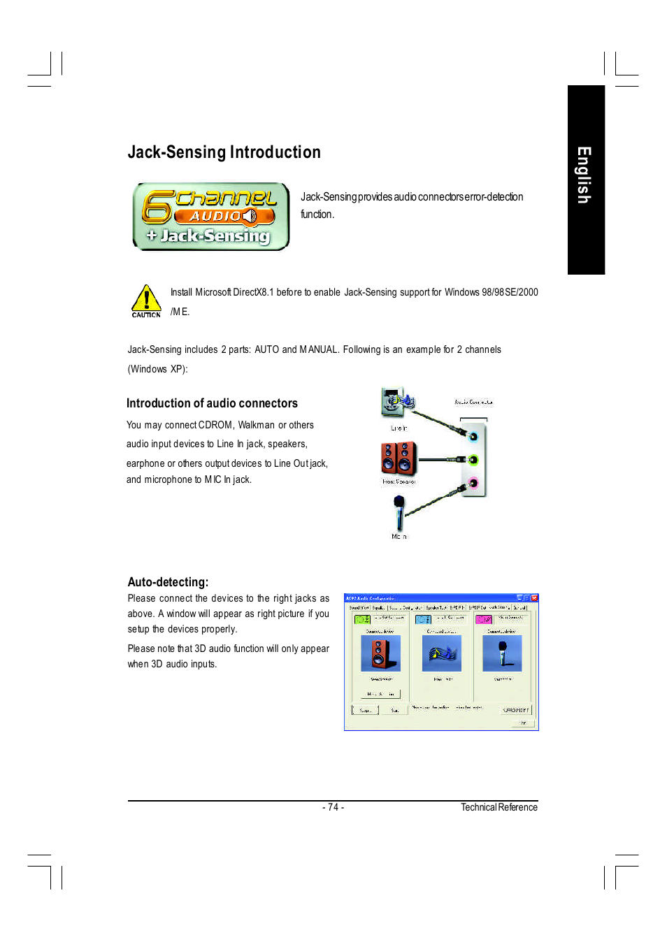 English jack-sensing introduction | GIGABYTE AMD Socket 754 Processor Motherboard GA-K8VT800M User Manual | Page 74 / 96