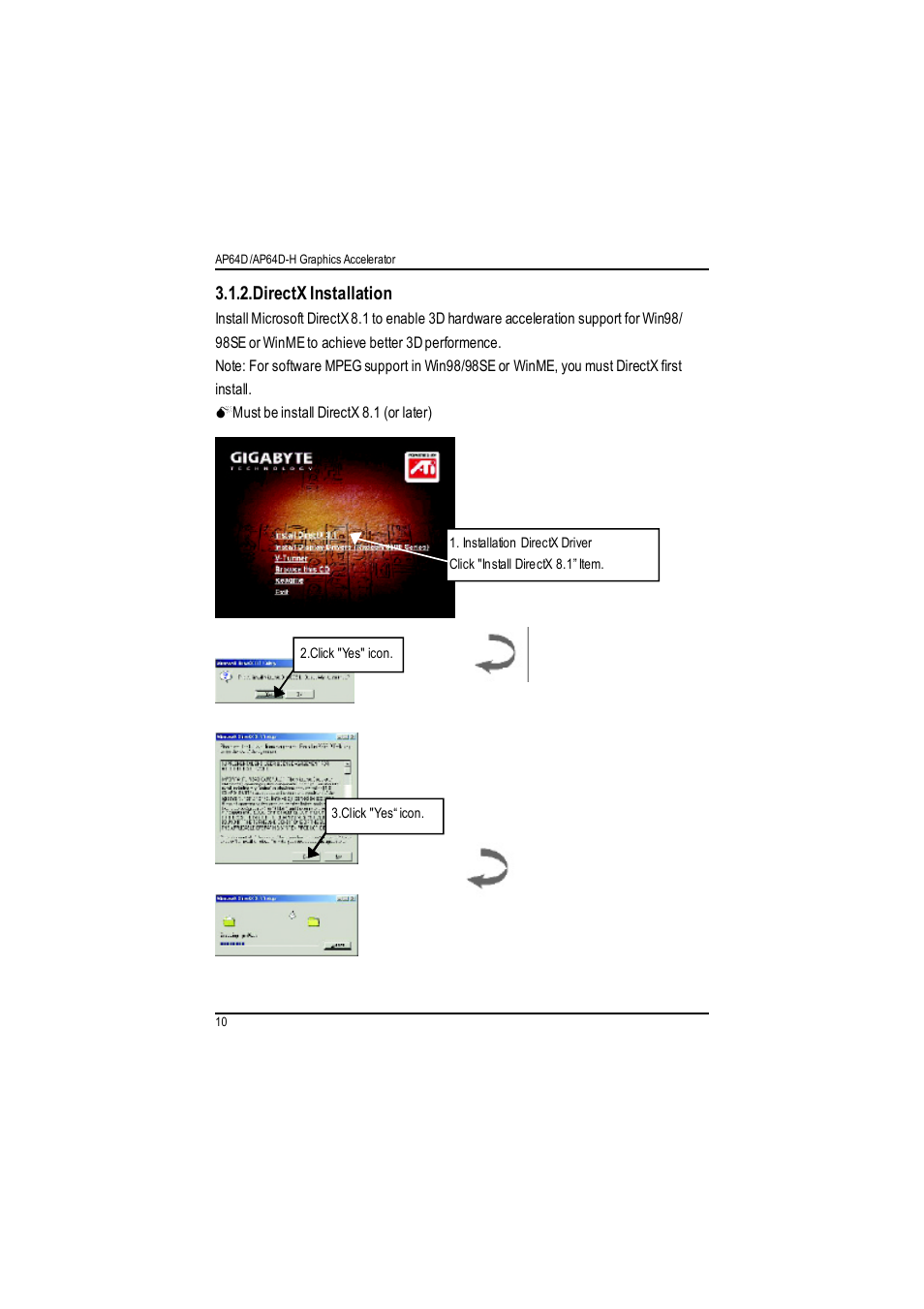 Directx installation | GIGABYTE RADEON AP64D-H User Manual | Page 10 / 32