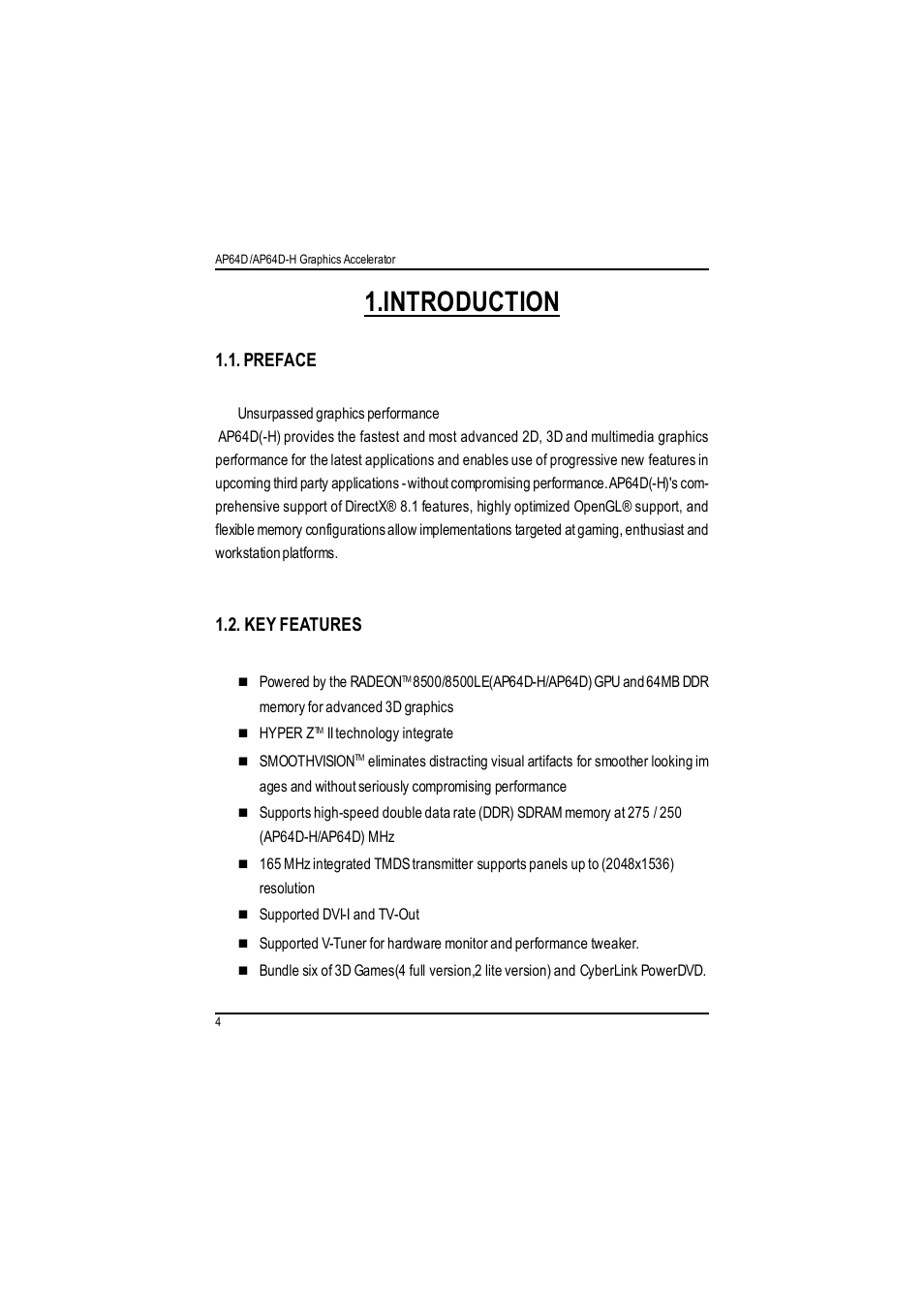 Chapter, User's manual, Introduction | GIGABYTE RADEON AP64D-H User Manual | Page 4 / 32